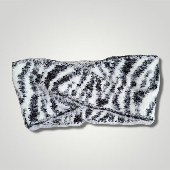 DKNY fuzzy animal print twist headband black and white - Picture 1 of 9